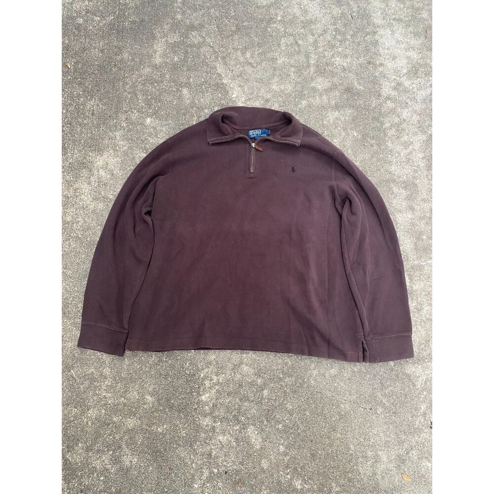 Vintage 90s Polo Ralph Lauren Brown Quarter Zip Sweater Retro Preppy - Men’s XL